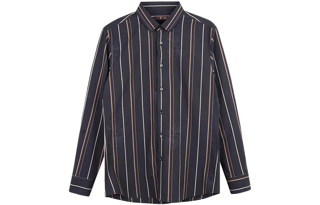 才子 复古印花条纹长袖衬衫 男款