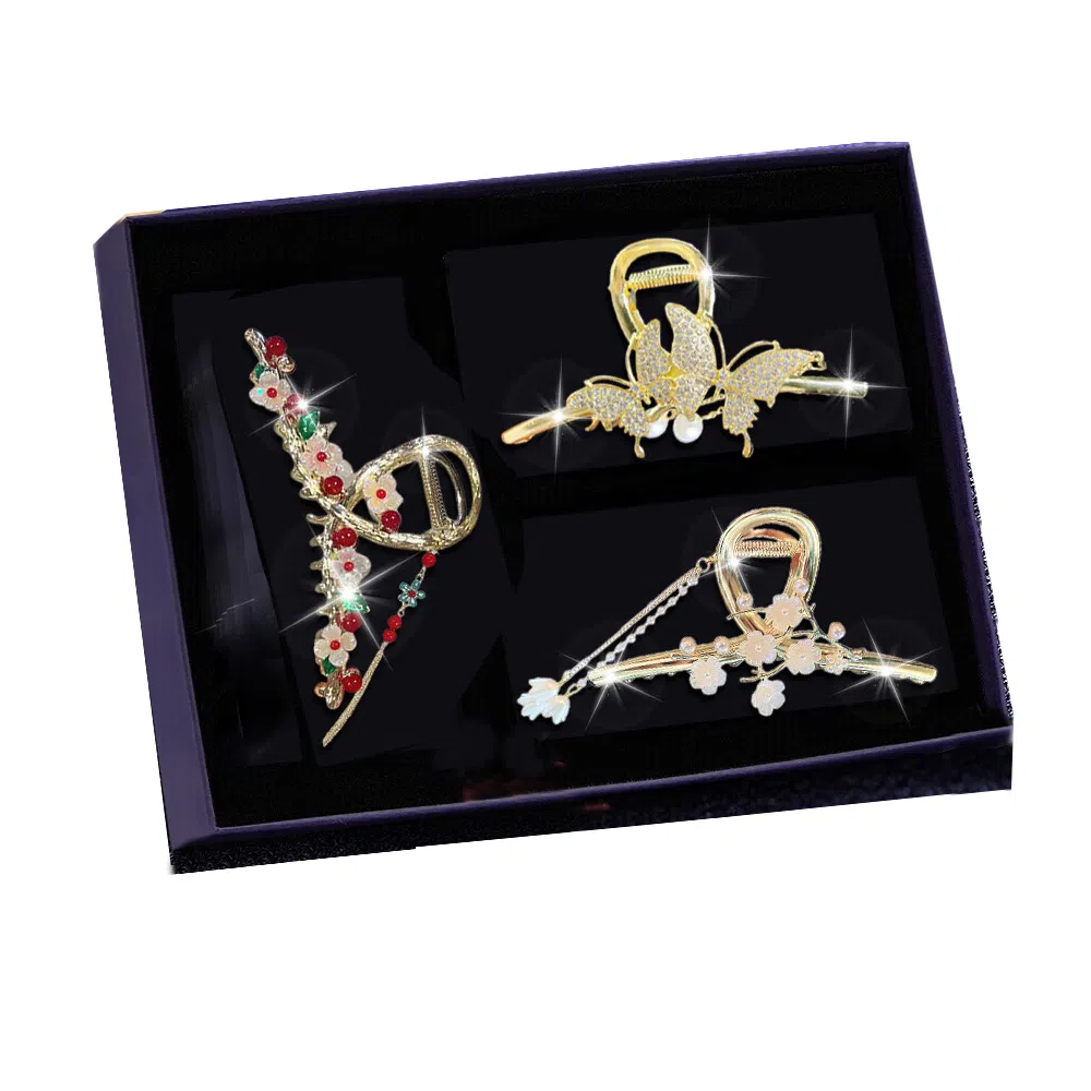 缔晶 春夏森系时尚花朵蝴蝶流苏鲨鱼夹 日常通勤百搭发饰套装 合金 发夹 女款