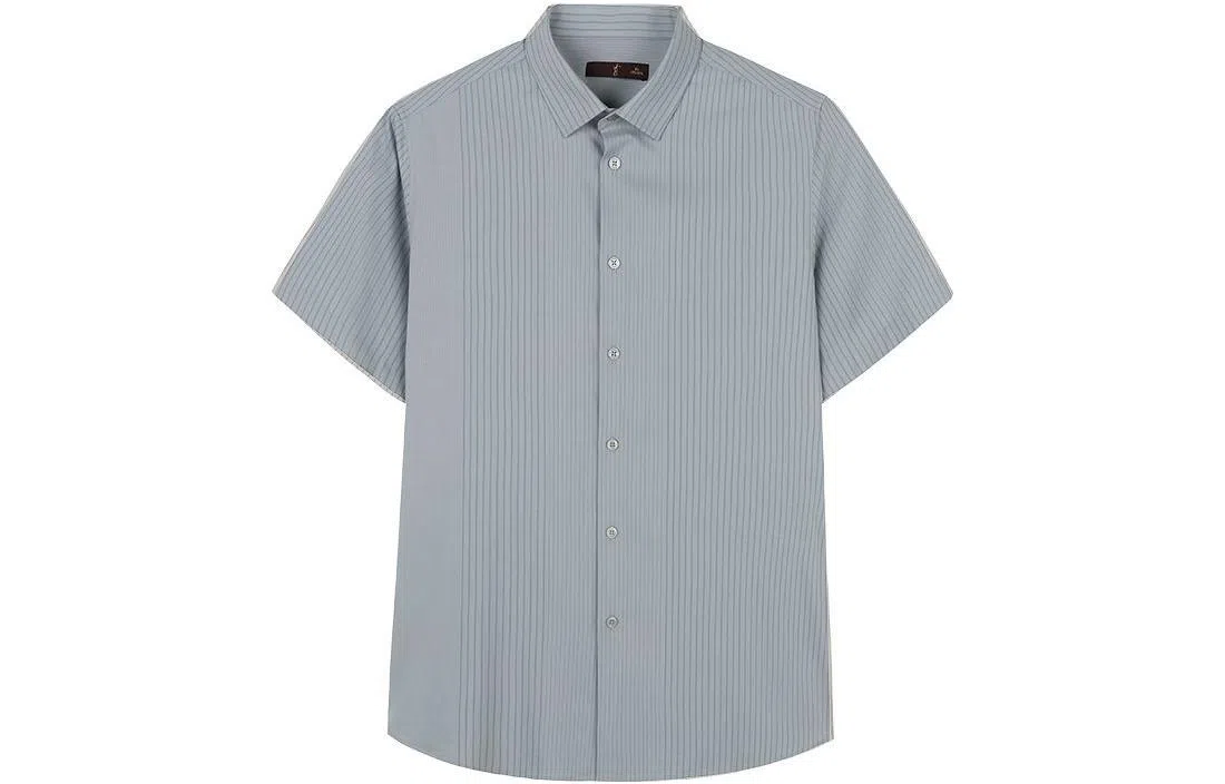 才子 条纹尖领短袖衬衫 男款