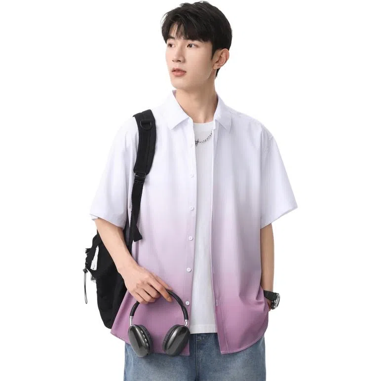 袋鼠 美式复古基础款简约宽松休闲轻薄透气凉感翻领短袖衬衫 男女同款