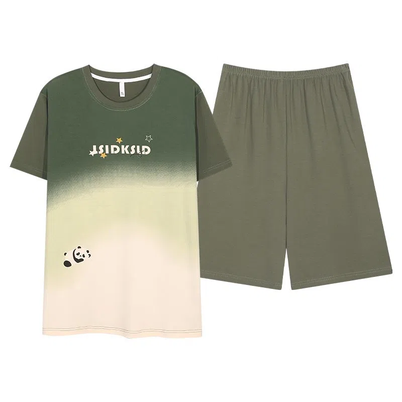 细舍 卡通舒适简约短袖五分裤睡衣套装 男款 标准色