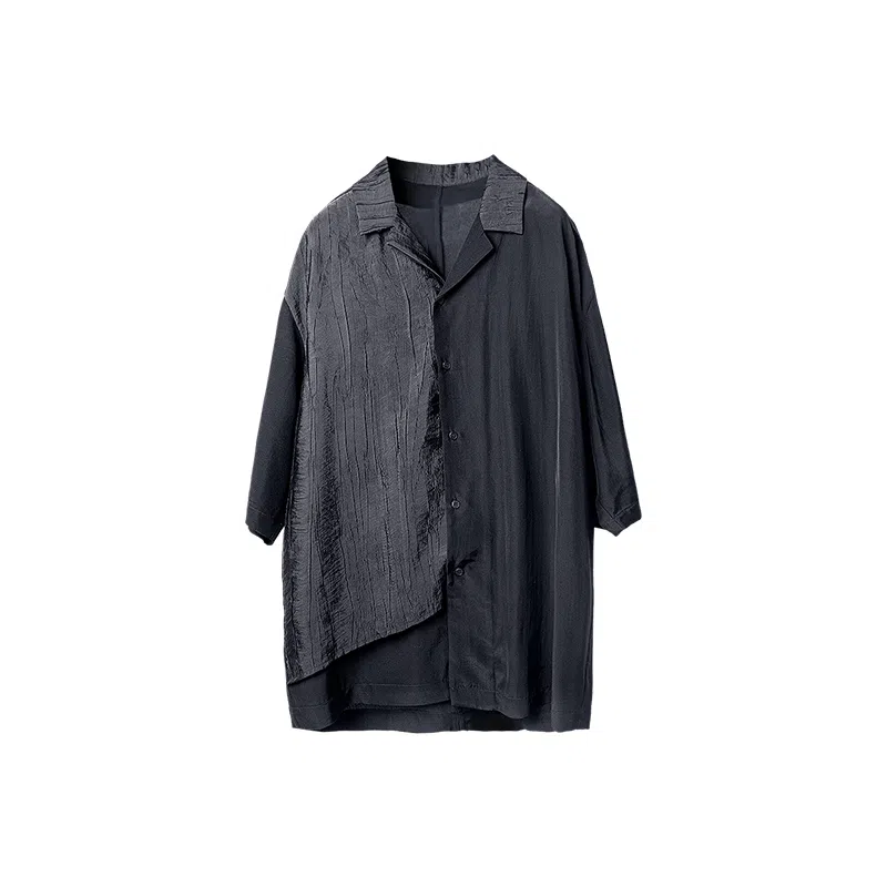 幻象者 百搭纯色宽松古巴领短长袖衬衫 男女同款 黑色