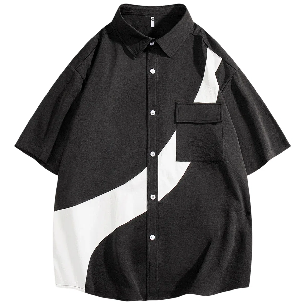 快鱼 韩版简约百搭潮流宽松时尚撞色休闲短袖翻领衬衫 男女同款