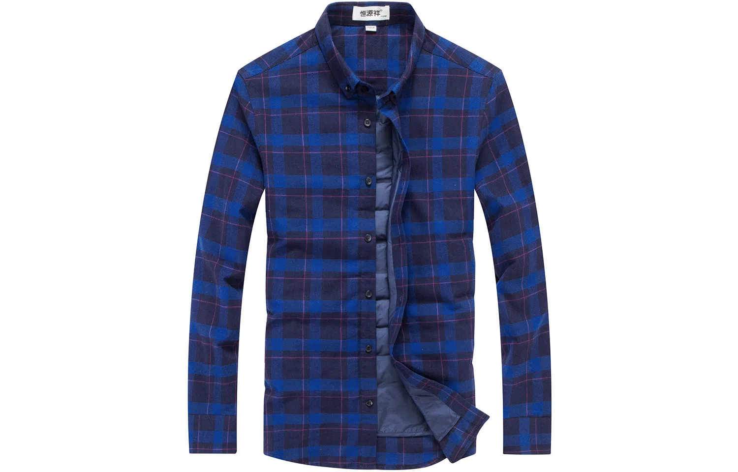 恒源祥 磨毛格子尖领加绒加厚保暖羽绒通勤休闲长袖衬衫 男款