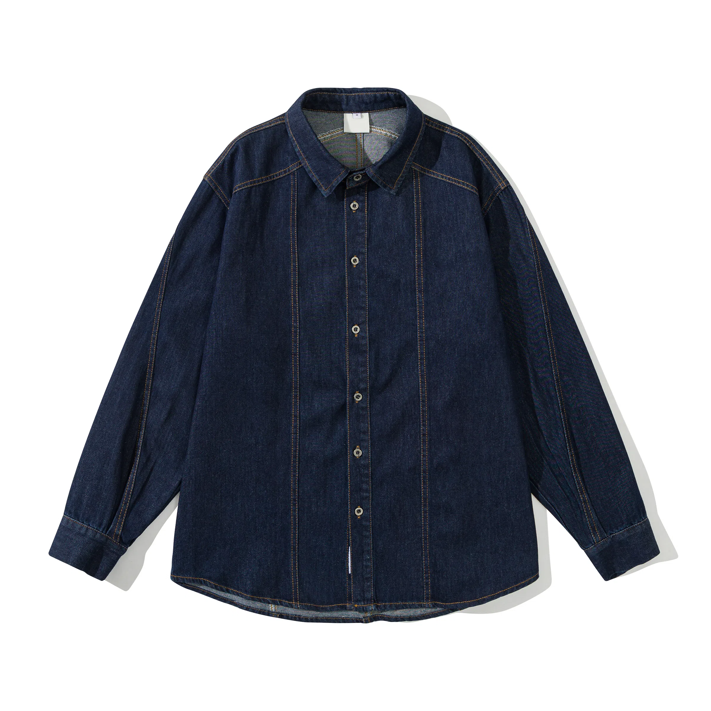 【dme】 翻领纯色复古长袖衬衫 男女同款 蓝色