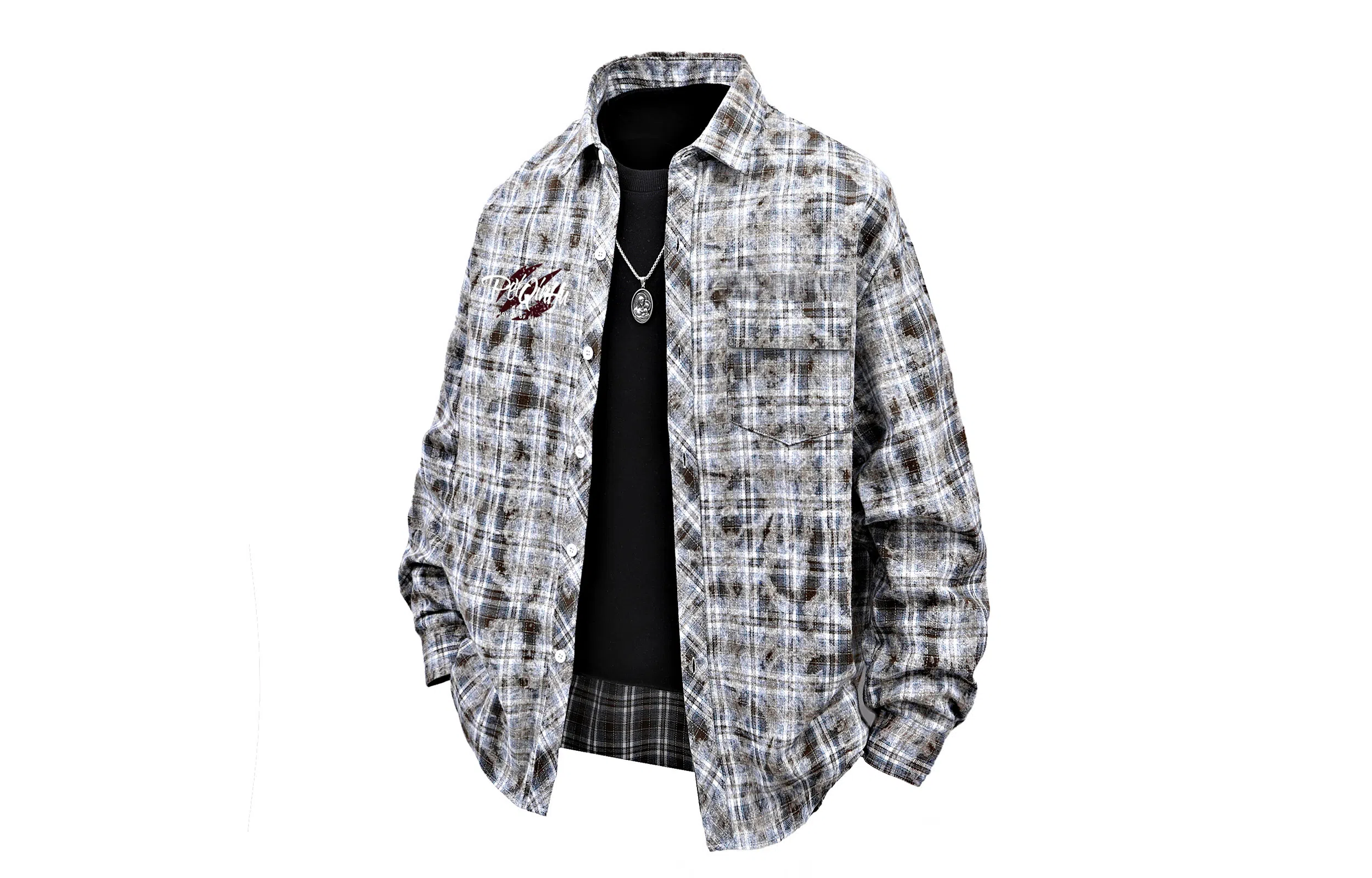 王者荣耀 裴擒虎款美式复古格子条纹打底学院风基础款趣味简约字母百搭翻领纽扣舒适透气长袖衬衫 男女同款