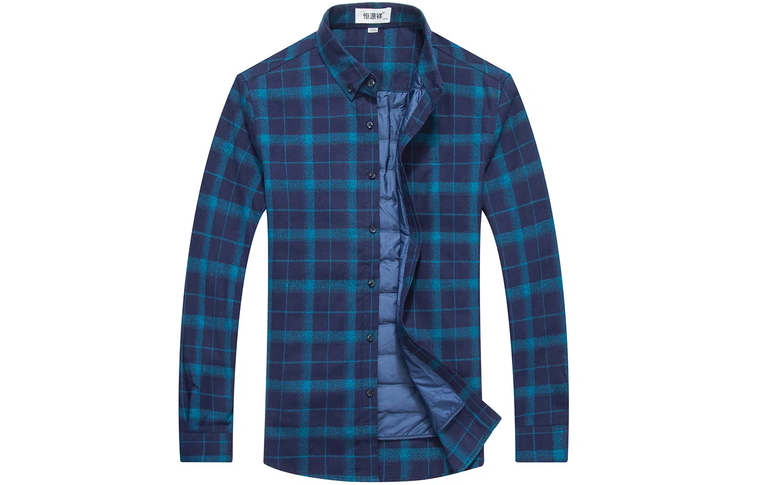 恒源祥 加厚保暖纽扣方领羽绒长袖衬衫 男款