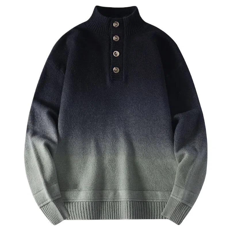 玉儿恋 渐变立领加绒加厚韩版时尚宽松针织打底卫衣 男款