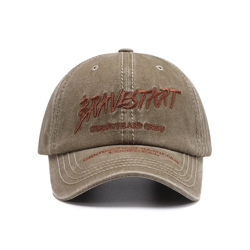 【素颜神器 BRAVESTART字母刺绣】 攸委 街头休闲水洗做旧百搭鸭舌帽女显脸小 棉 大头围户外夏韩版软顶透气遮阳防晒帽 男女同款情侣款