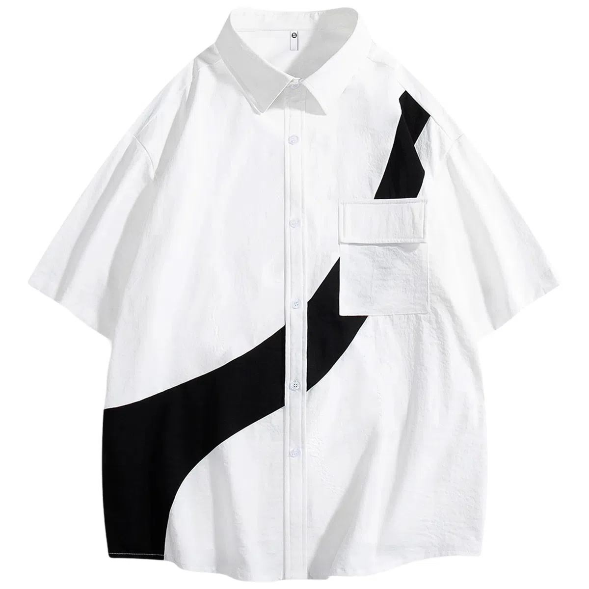 快鱼 韩版简约百搭潮流宽松时尚撞色休闲短袖翻领衬衫 男女同款