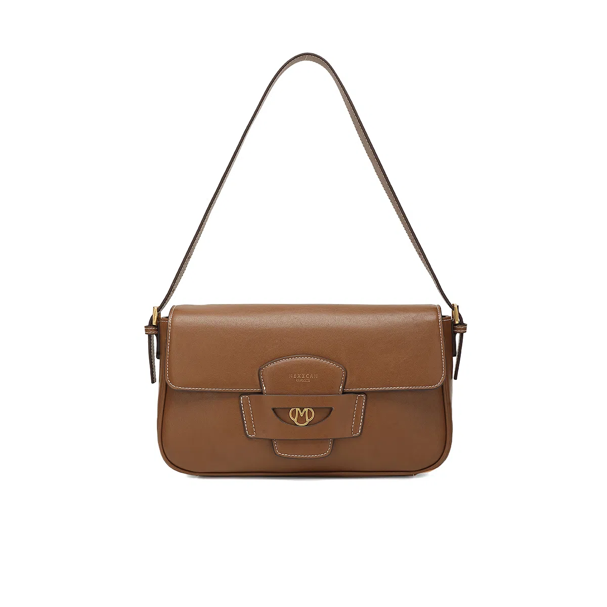 稻草人 少女小众风高级感大气 品牌徽章磁力翻盖开合双肩带 腋下包 人造革 法棍包单肩斜挎包 女款 黑色/棕色