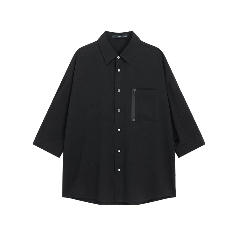 HERBEL Pleated Textured Shirt Black
