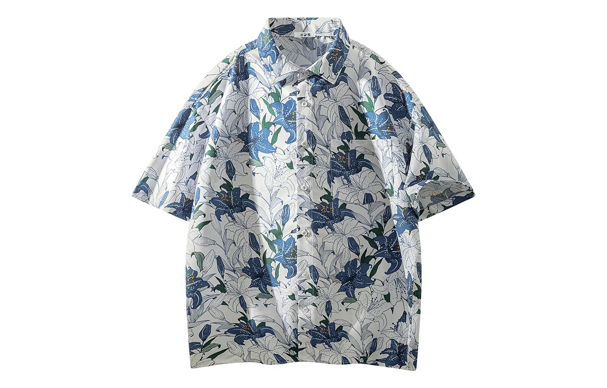 冰飞 日系复古花卉夏威夷轻薄宽松翻领短袖衬衫 男女同款