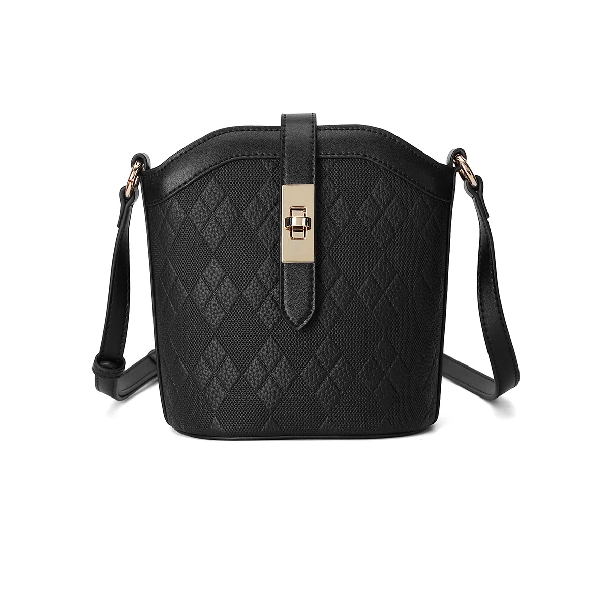 稻草人 小香风菱格压印小众百搭 牛皮革拼合成革 单肩斜挎包 女款 黑色/米白