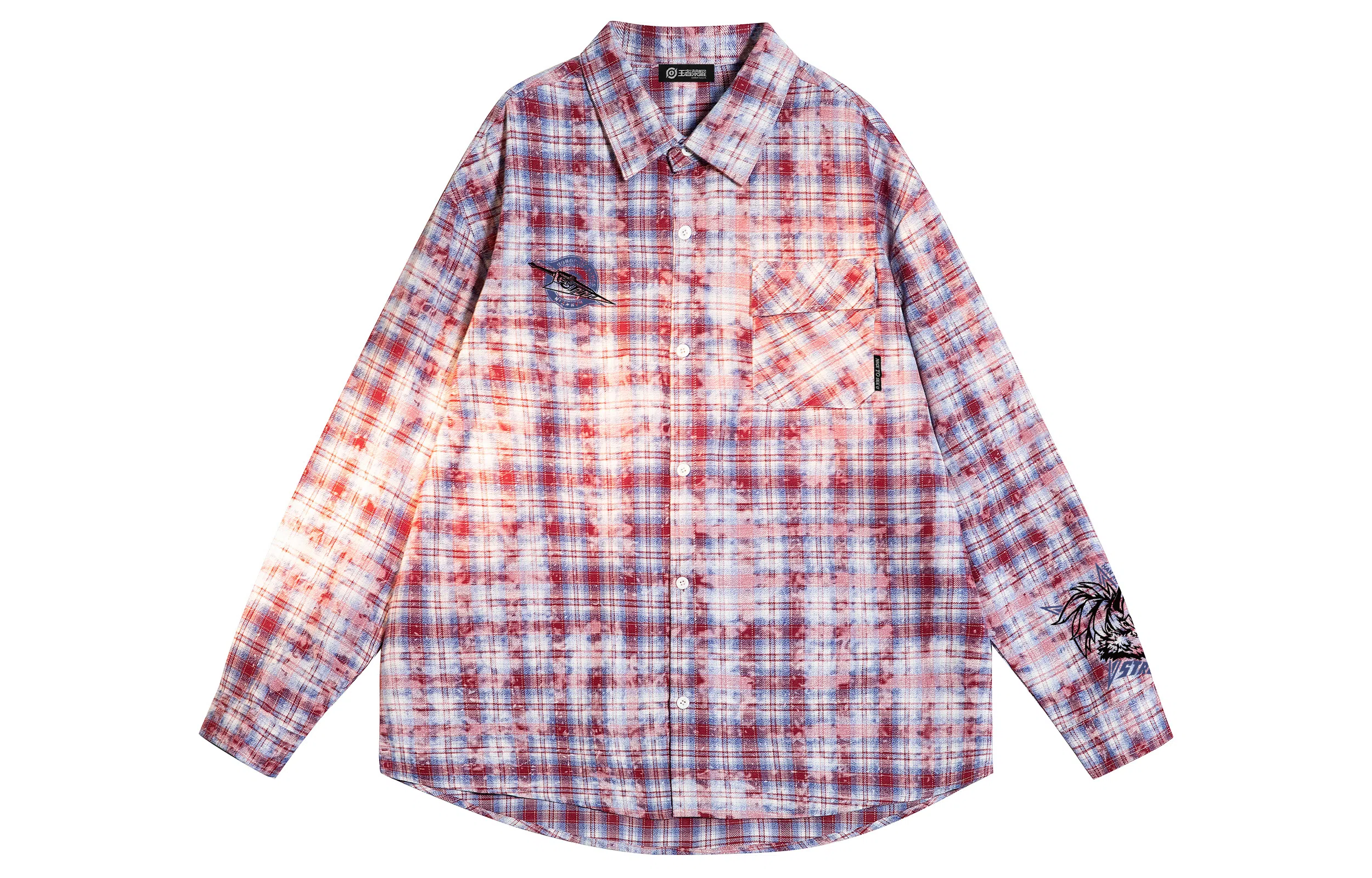 王者荣耀 韩信款 美式复古扎染格子经典格纹翻领单排扣小衫休闲宽松简约百搭长袖衬衫 男女同款