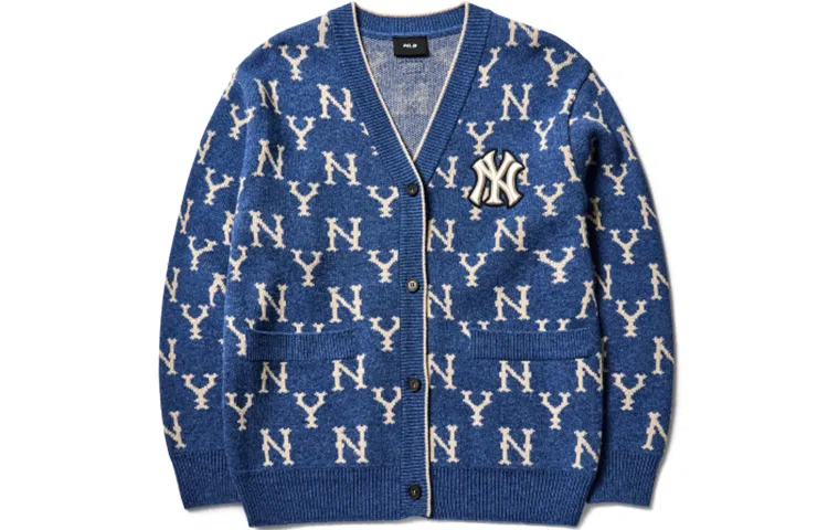 MLB New York Yankees Logo V-Neck Knit Sweater Blue