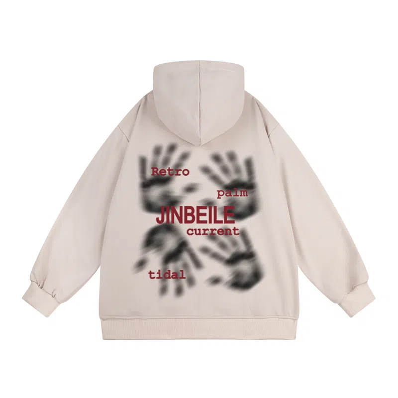 金贝勒 宽松连帽后背手掌印花拉链长袖卫衣 男女同款