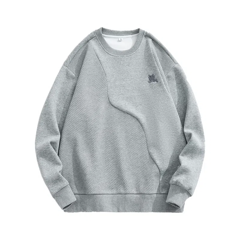 赞仕 重磅美式复古拼接圆领潮牌卫衣 男女同款 浅灰