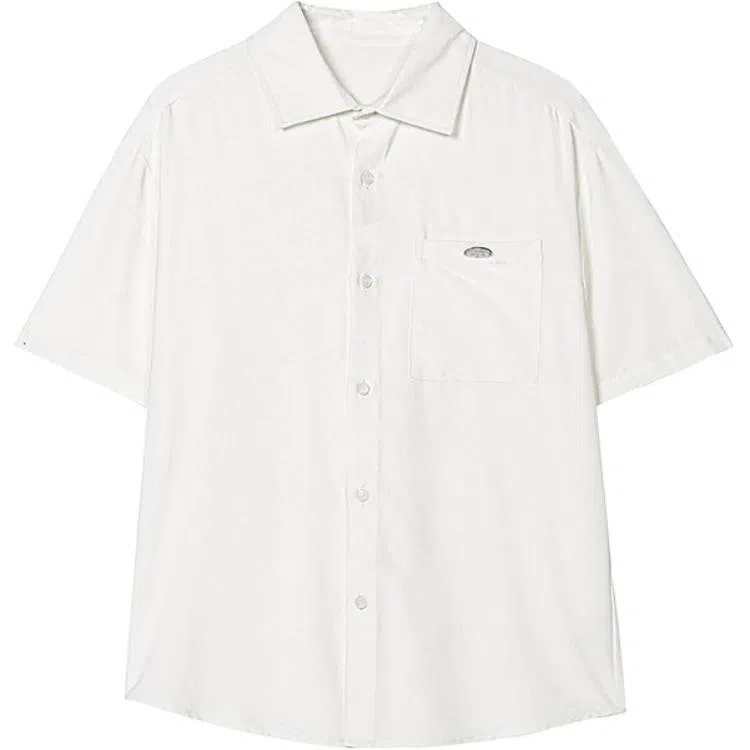 轻迎 夏季港风薄款大码金属标短袖衬衫 男款