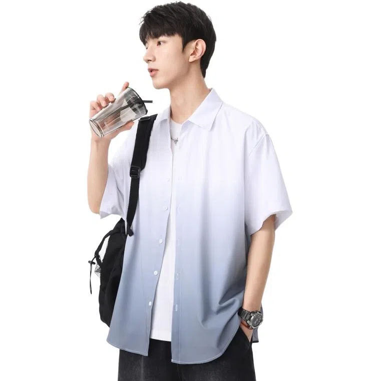 袋鼠 美式复古基础款简约宽松休闲轻薄透气凉感翻领短袖衬衫 男女同款