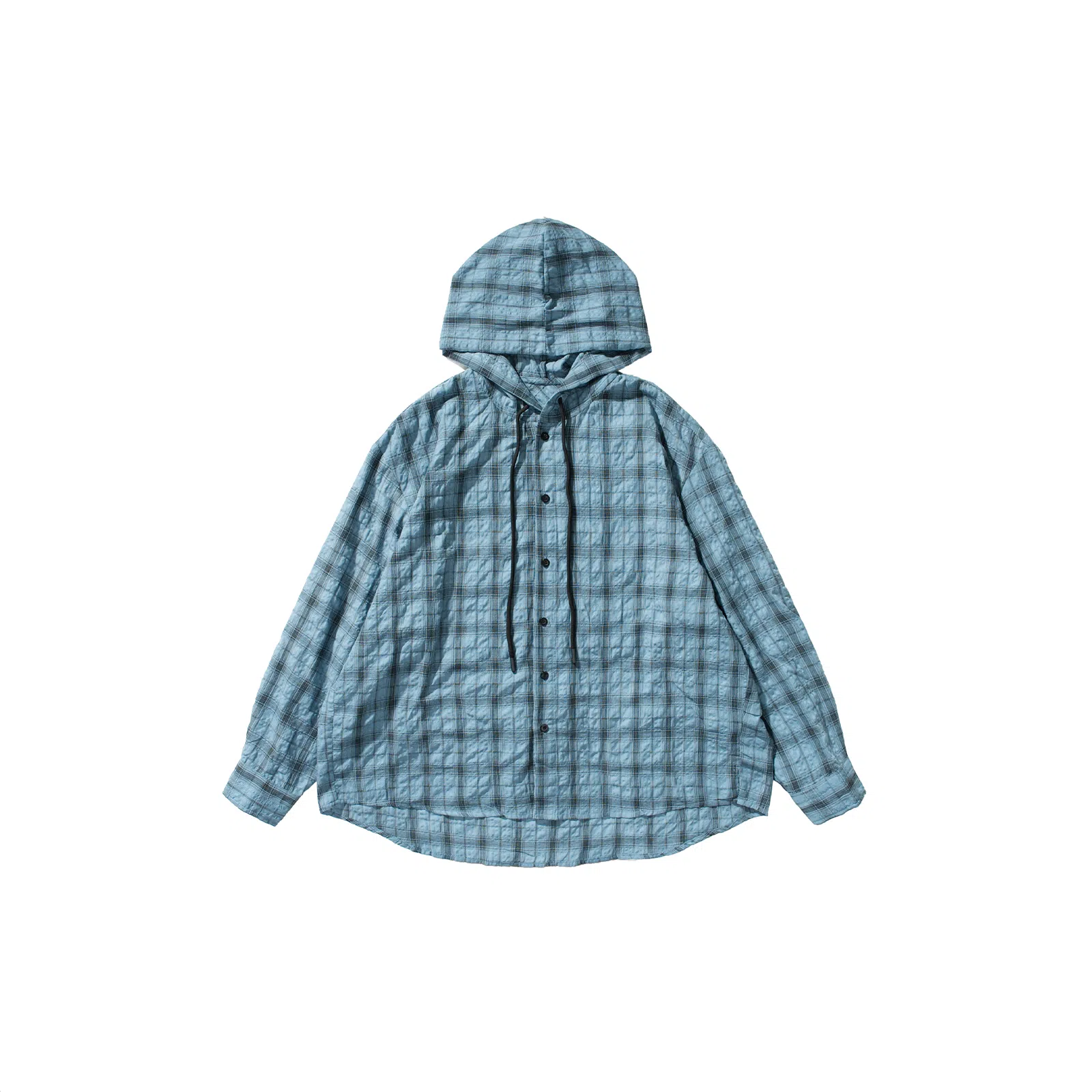 我是大卫 格子舒适百搭连帽长袖衬衫 男女同款 蓝色格子