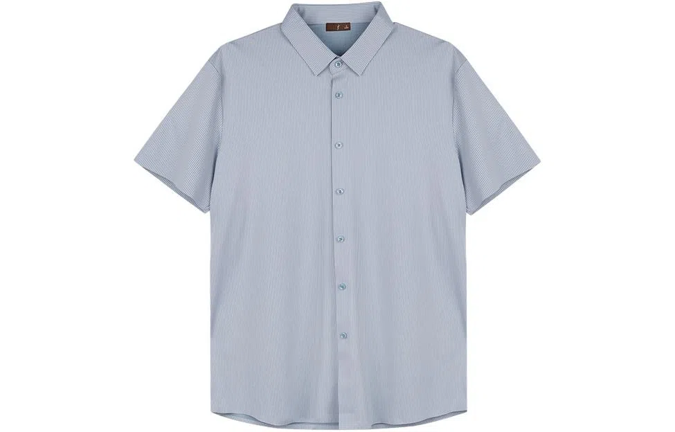 才子 尖领条纹条纹短袖衬衫 男款