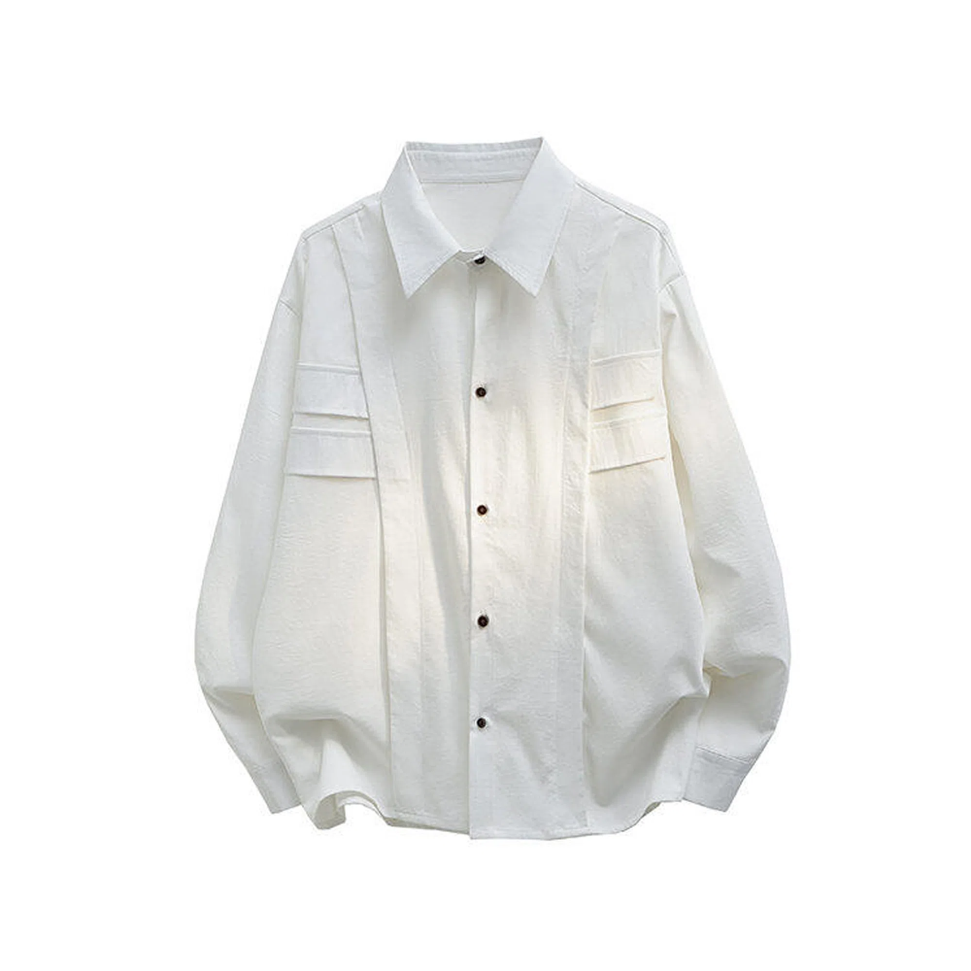 快鱼 美式简约高街高品质基础对称假口袋打底时尚个性设计翻领无性别主义潮流舒适休闲长袖衬衫 男女同款