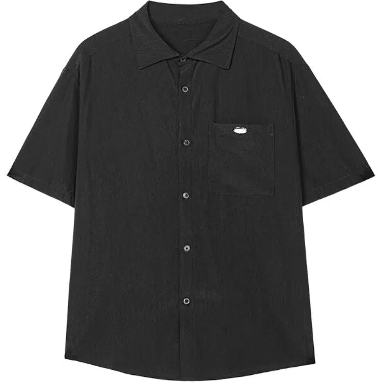 轻迎 夏季港风薄款大码金属标短袖衬衫 男款