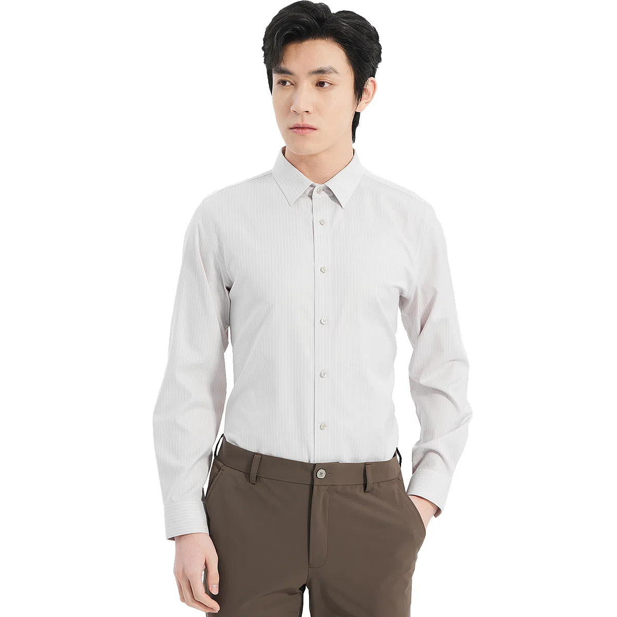 利郎 商场同款纯色尖领棉款商务休闲长袖衬衫 男款