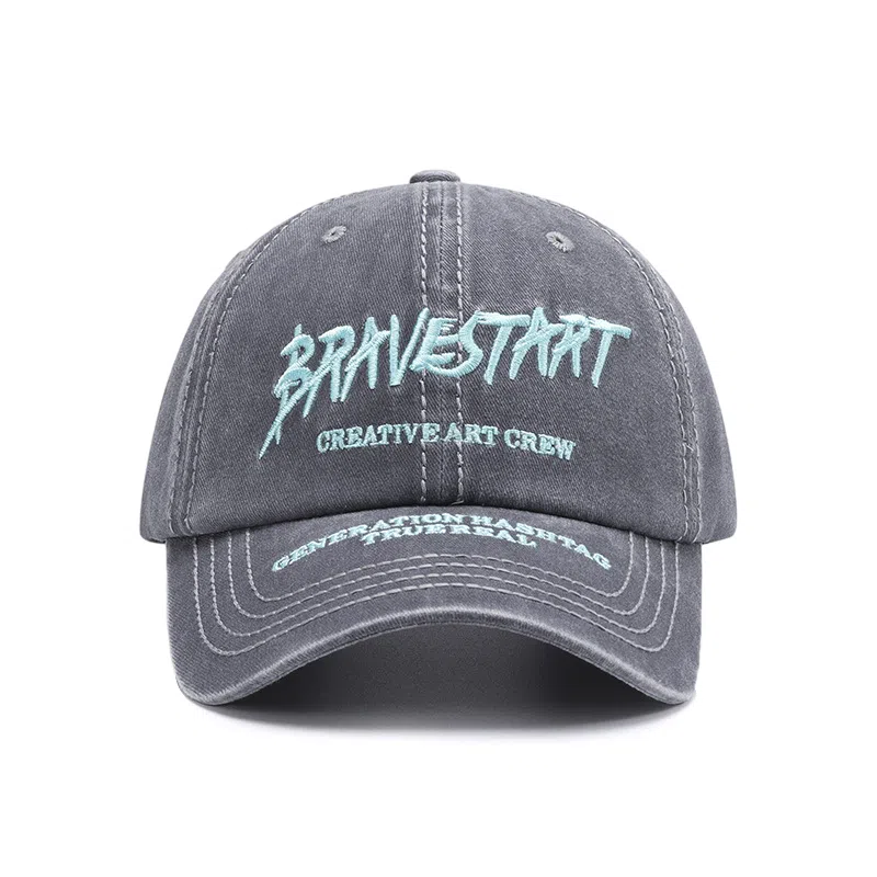 【素颜神器 BRAVESTART字母刺绣】 攸委 街头休闲水洗做旧百搭鸭舌帽女显脸小 棉 大头围户外夏韩版软顶透气遮阳防晒帽 男女同款情侣款