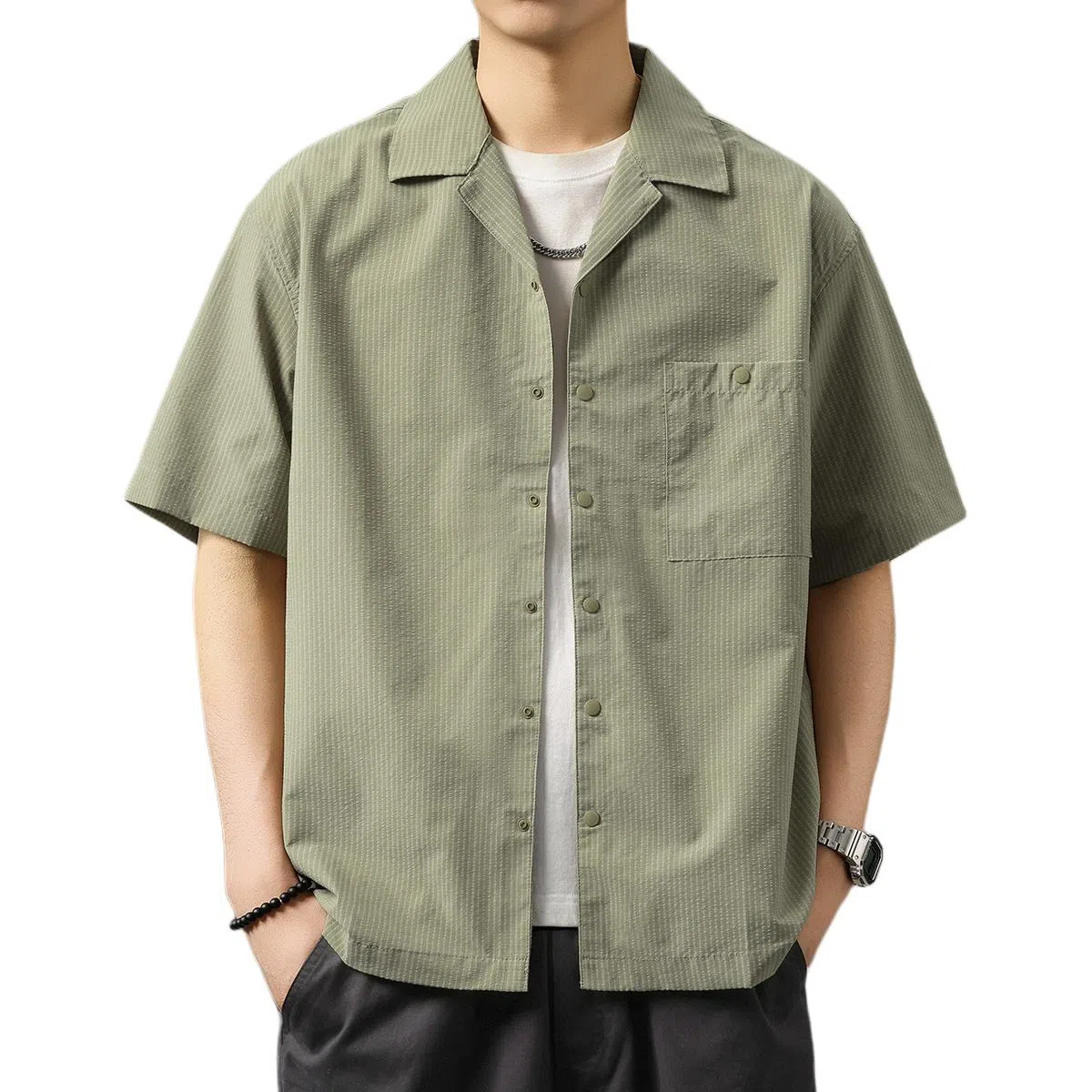 贵色 高端古巴领凉感抗皱休闲美式复古轻薄透气短袖衬衫 男女同款