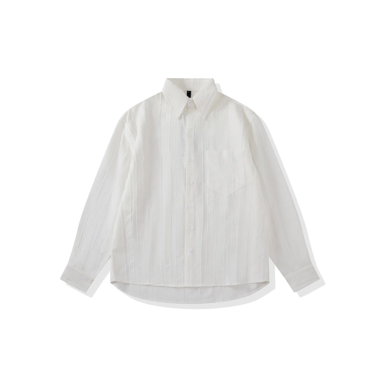 我是大卫 条纹长袖单口袋高级感美式个性百搭宽松休闲衬衣衬衫 男女同款 奶白色