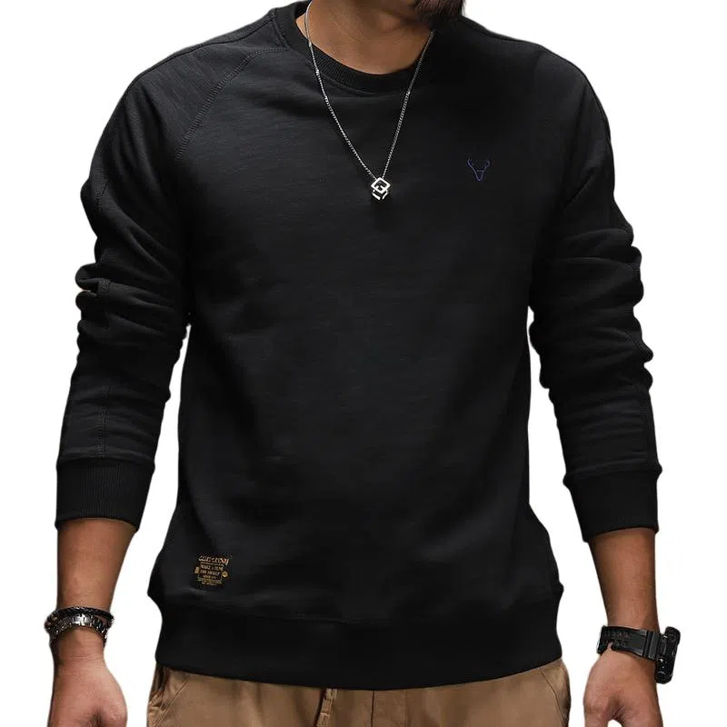 季言 休闲纯色修身卫衣 男款 黑色