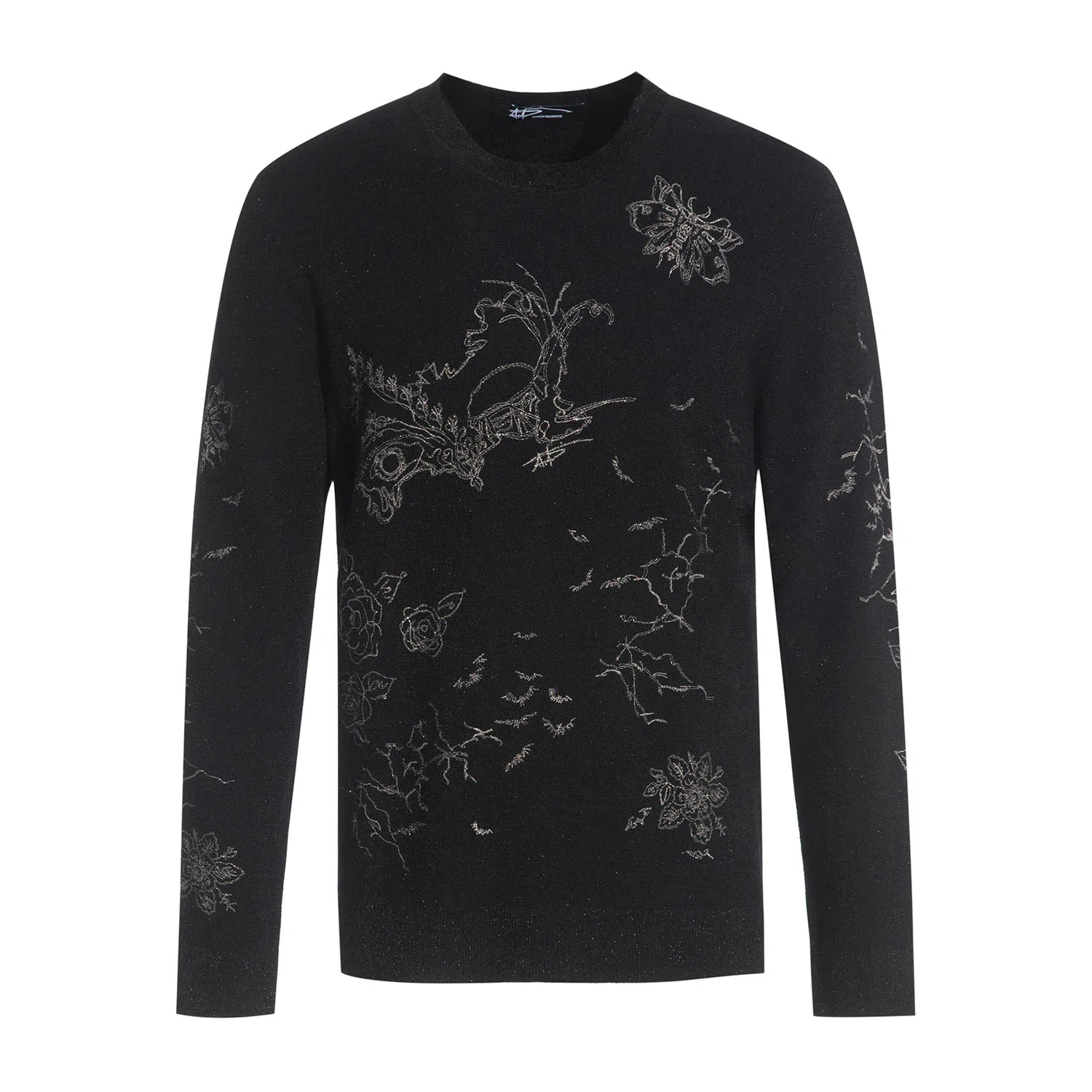 Andrew Mackenzie Vintage Animal Print Lightweight Crewneck Sweater Black