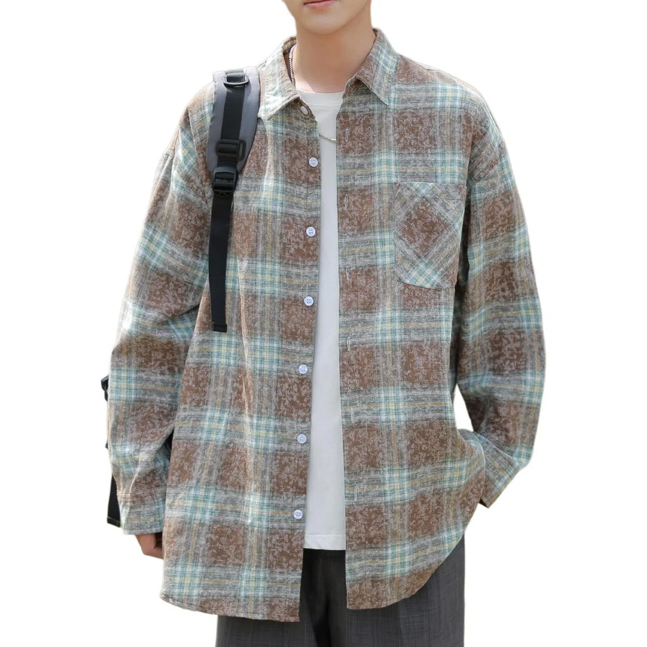 RAP PANDA Washed Gradient Plaid Shirt