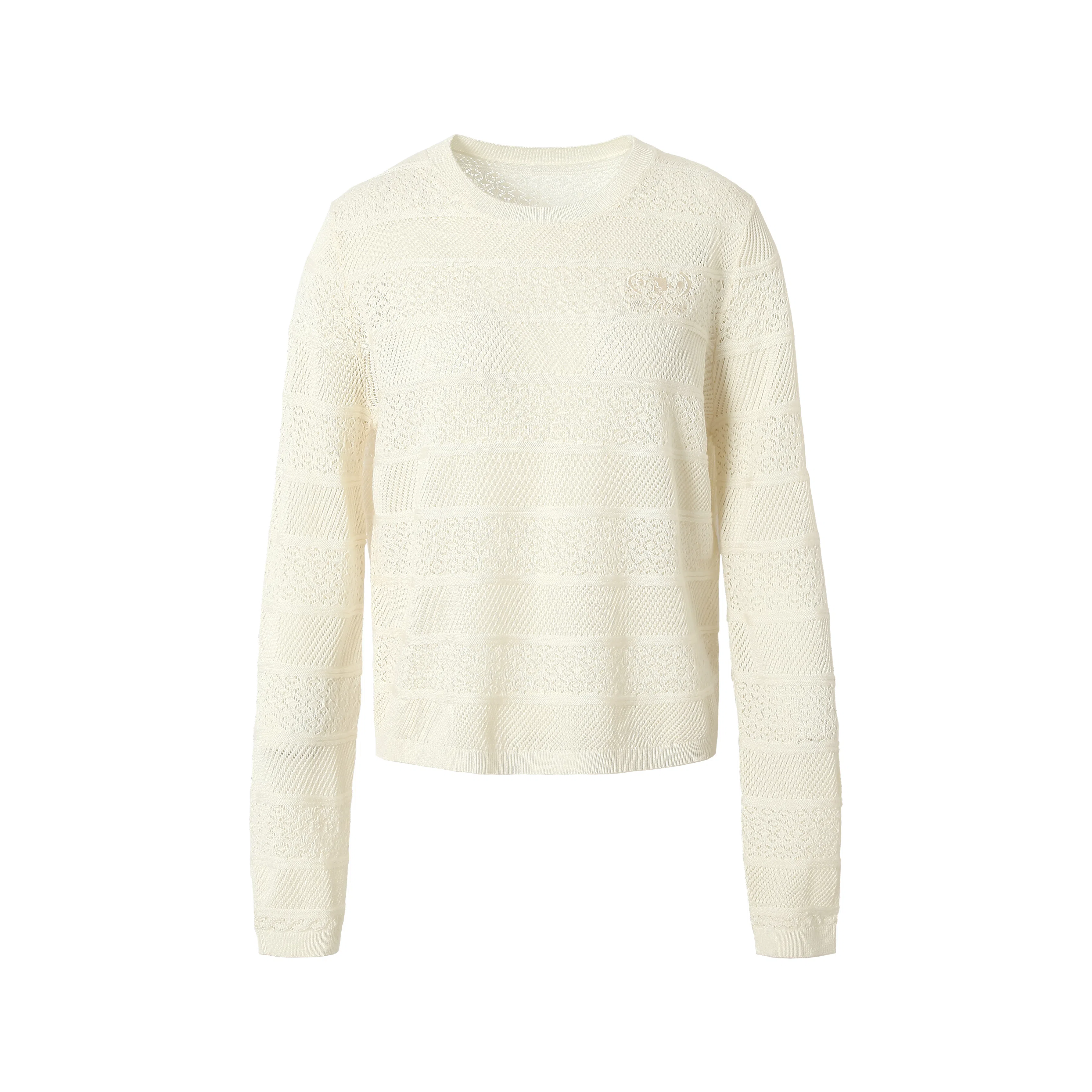 YADcrew Wheat Hollow Embroidered Pullover Sweater Off-White