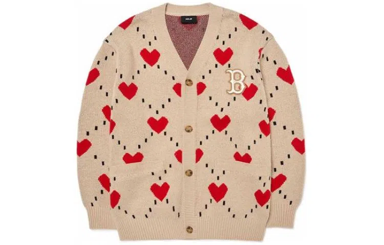 MLB Heart Series V-Neck Cardigan Beige