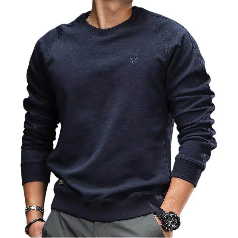 季言 休闲纯色修身卫衣 男款 宝蓝色