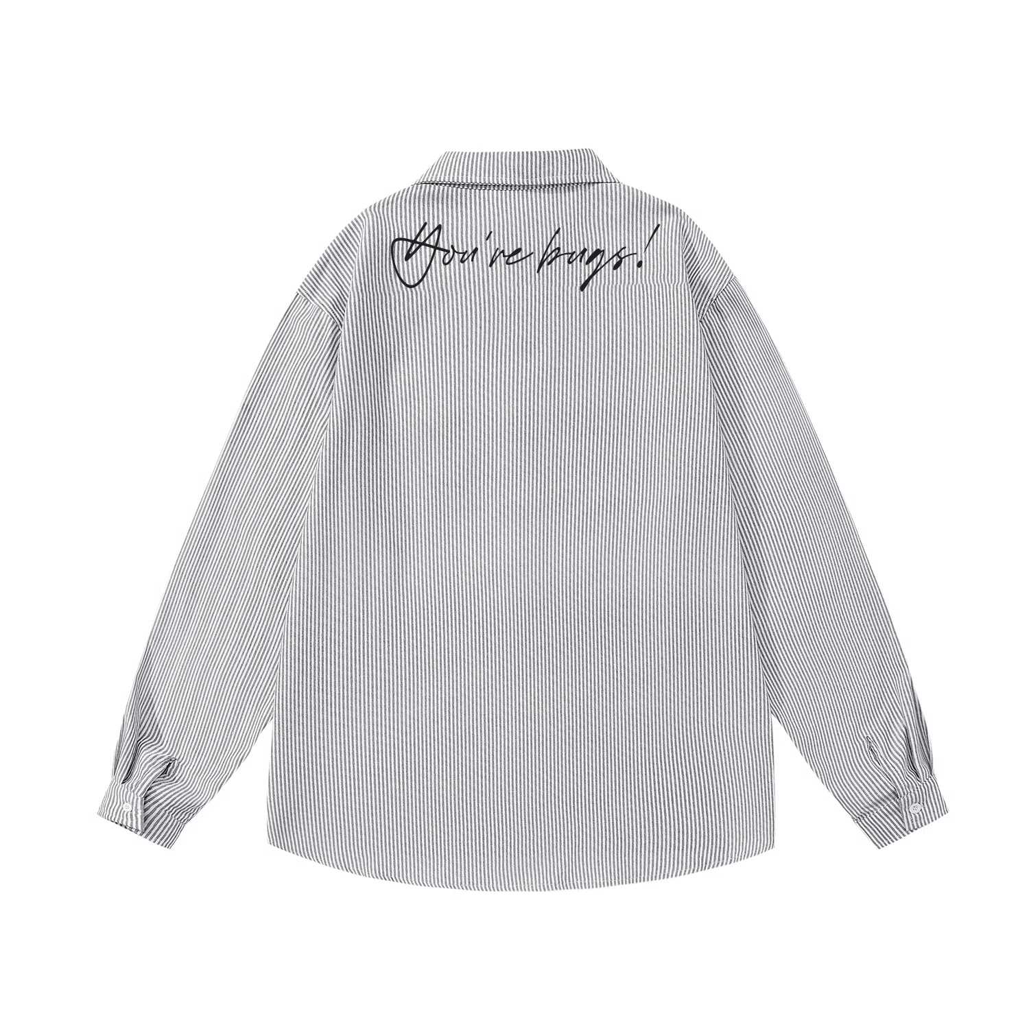 三体 你们都是虫子系列 复古美式简约基础款字母印花长款时尚百搭舒适透气薄款翻领条纹开衫休闲学生多巴胺长袖衬衫 男女同款