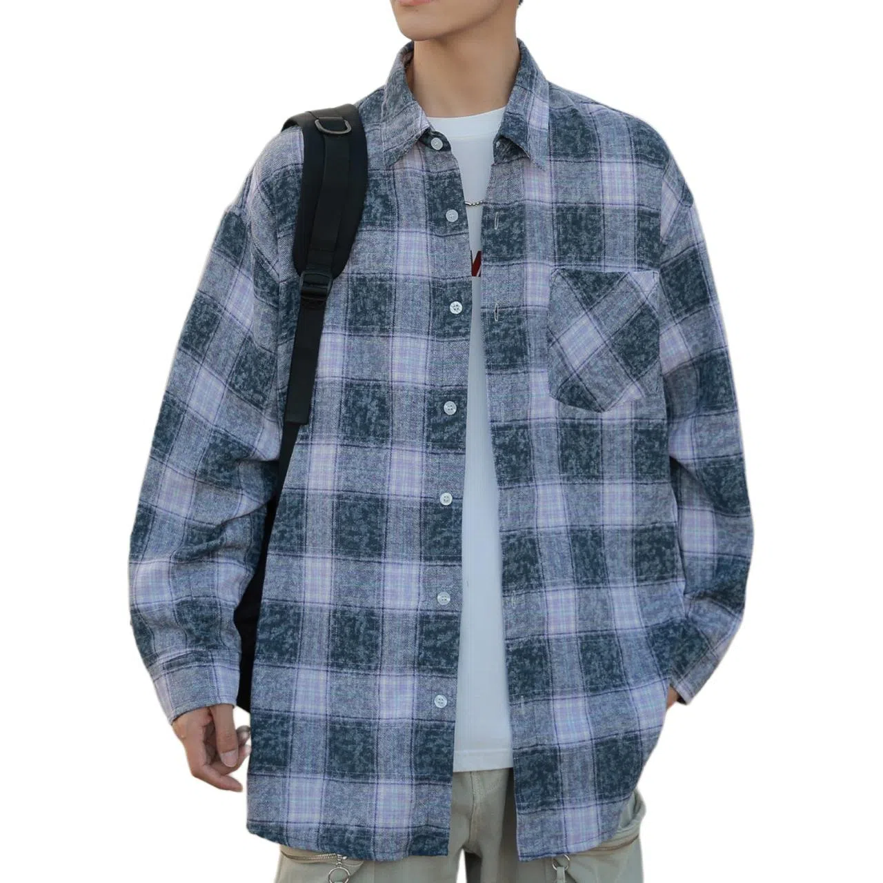 RAP PANDA Washed Gradient Plaid Shirt