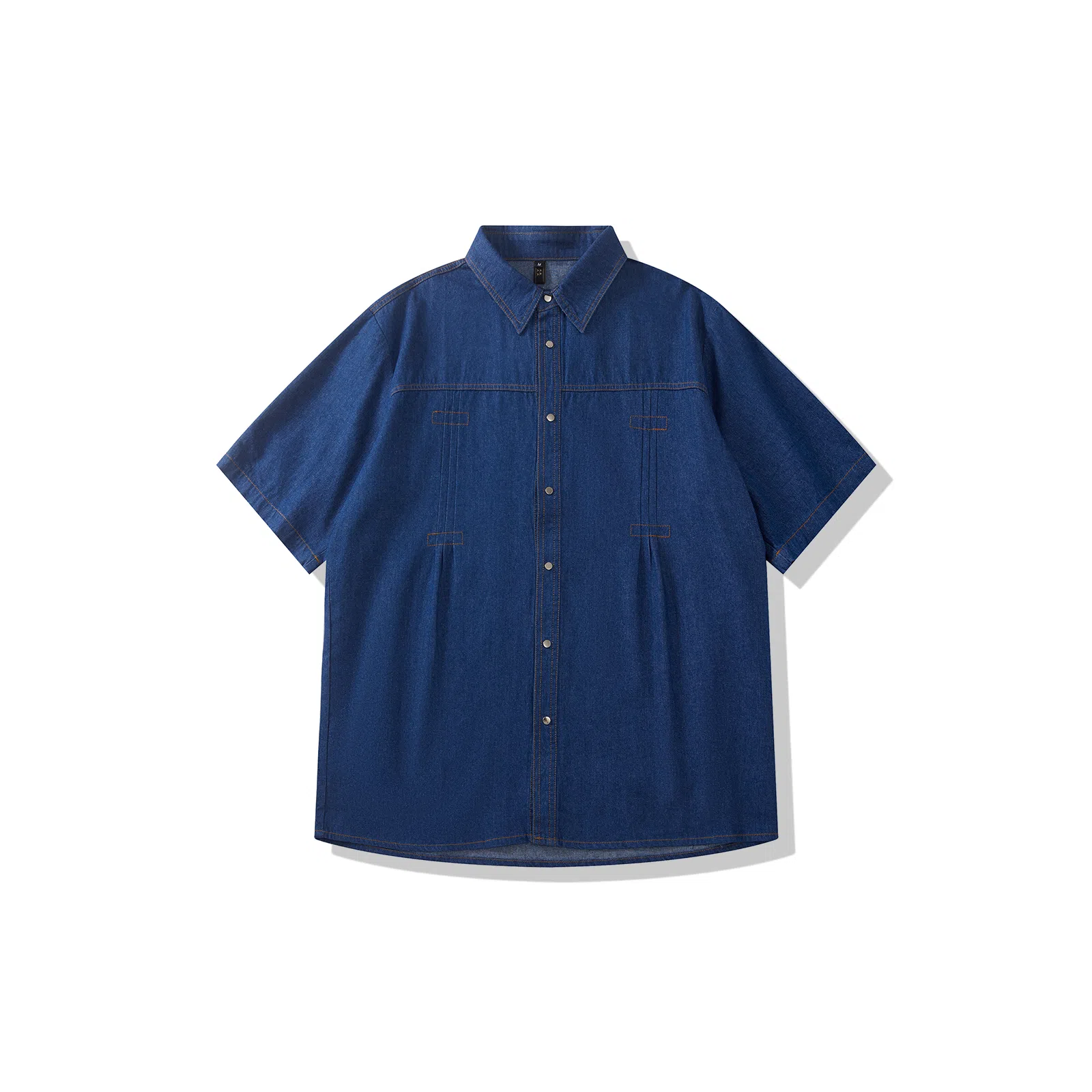 我是大卫 重工车线拼接水洗牛仔短袖衬衣美式复古工装翻领衬衫 通用