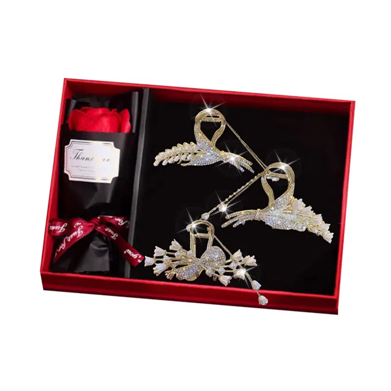 缔晶 森系时尚铃兰花朵流苏鲨鱼夹抓夹套装 清新浪漫日常通勤发饰礼盒 合金 发夹 女款