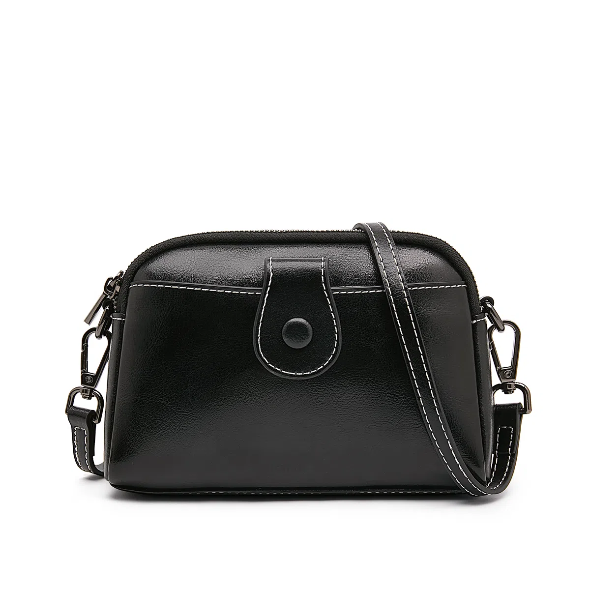 老人头 时尚简约百搭 头层牛皮 单肩斜挎包 常规 女款 黑色/白色