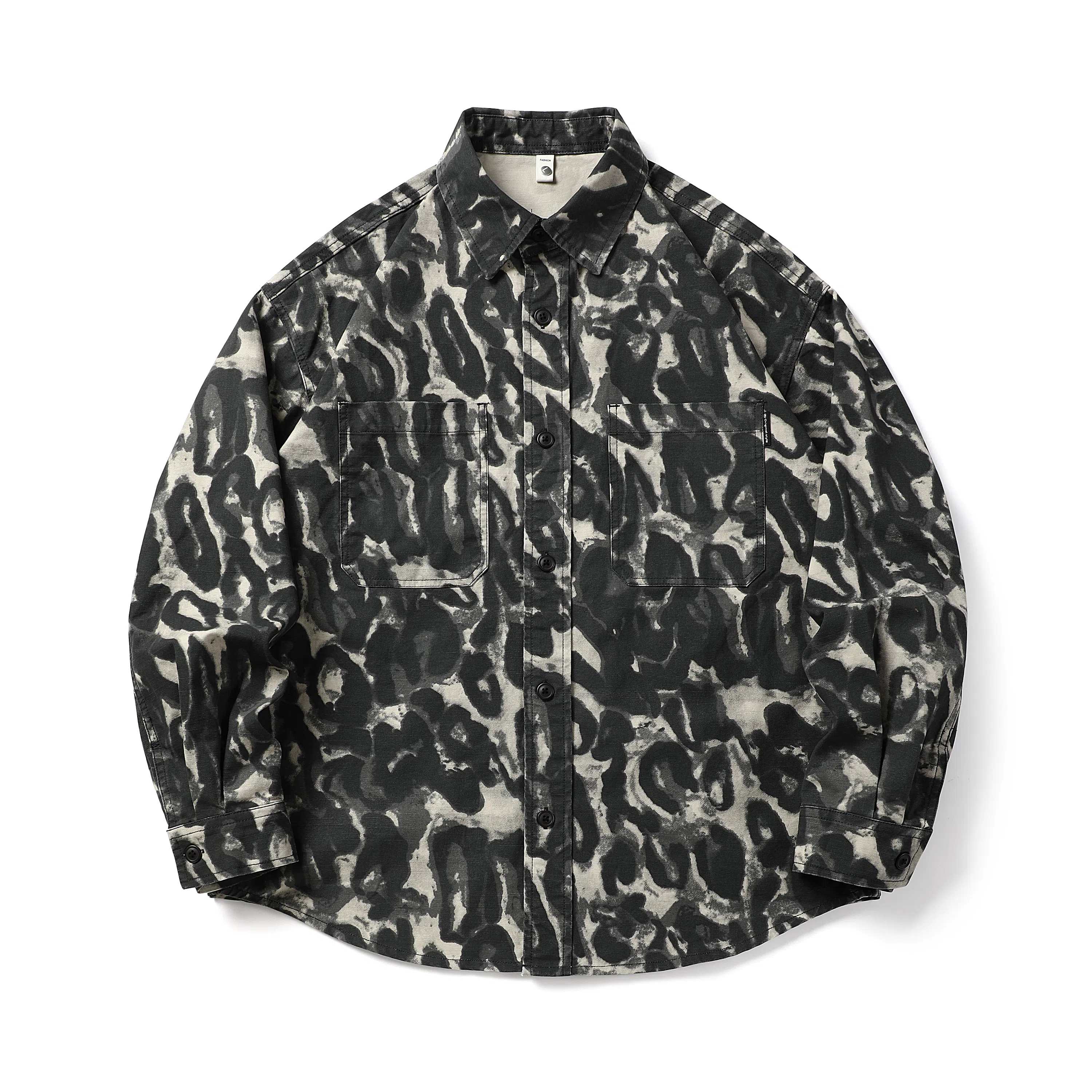 赞仕 美式豹纹小众设计感痞帅宽松薄款长袖衬衫 男女同款