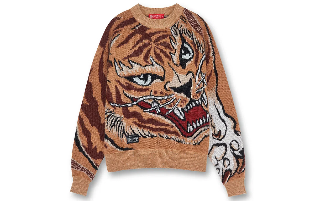 虎头刺绣休闲针织宽松毛衣 男女同款 棕色