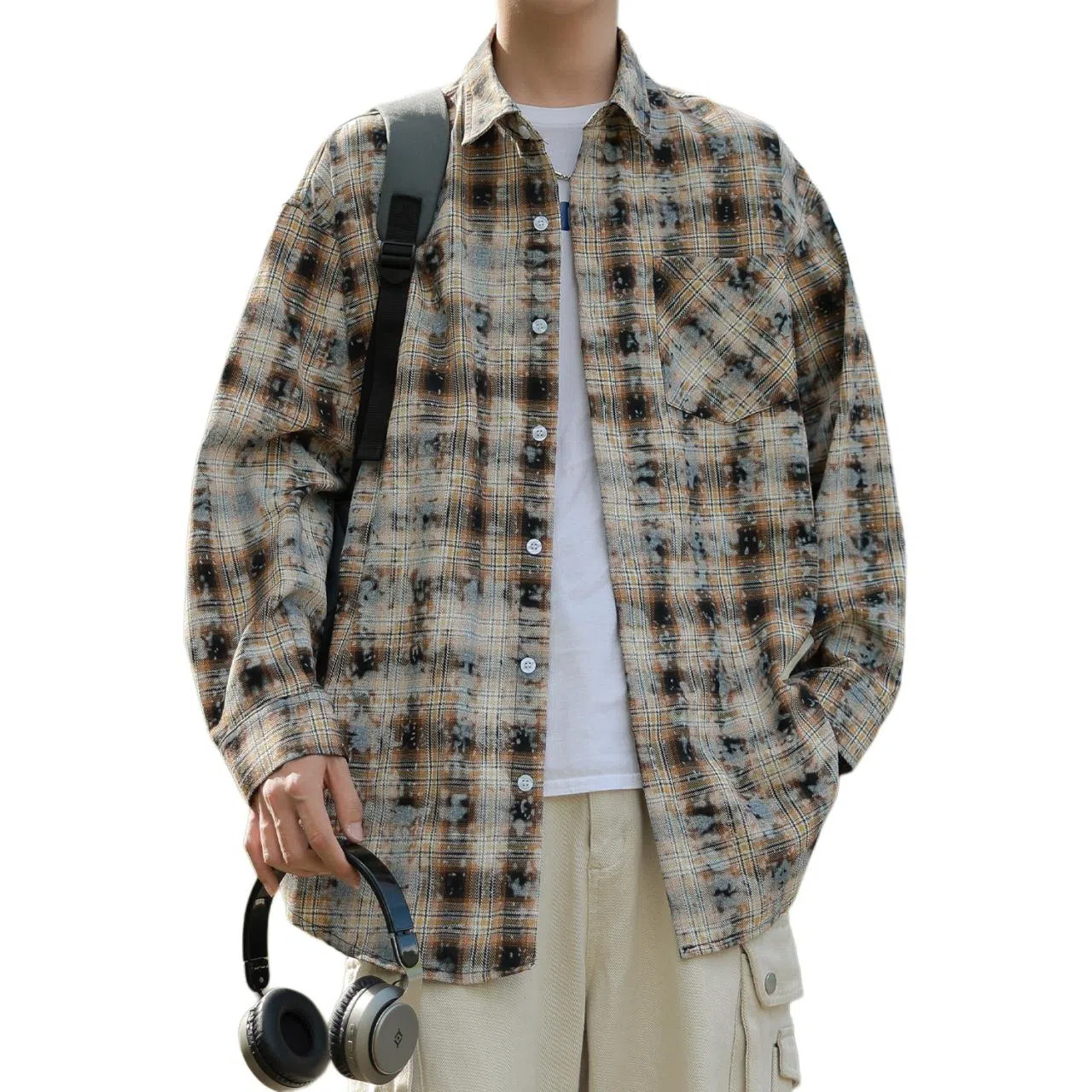 RAP PANDA Washed Gradient Plaid Shirt