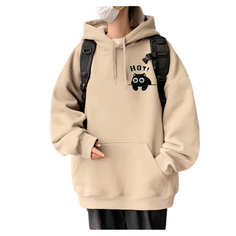 北极绒 连帽纯棉落肩套头美式字母卡通印花简约潮牌宽松卫衣 男