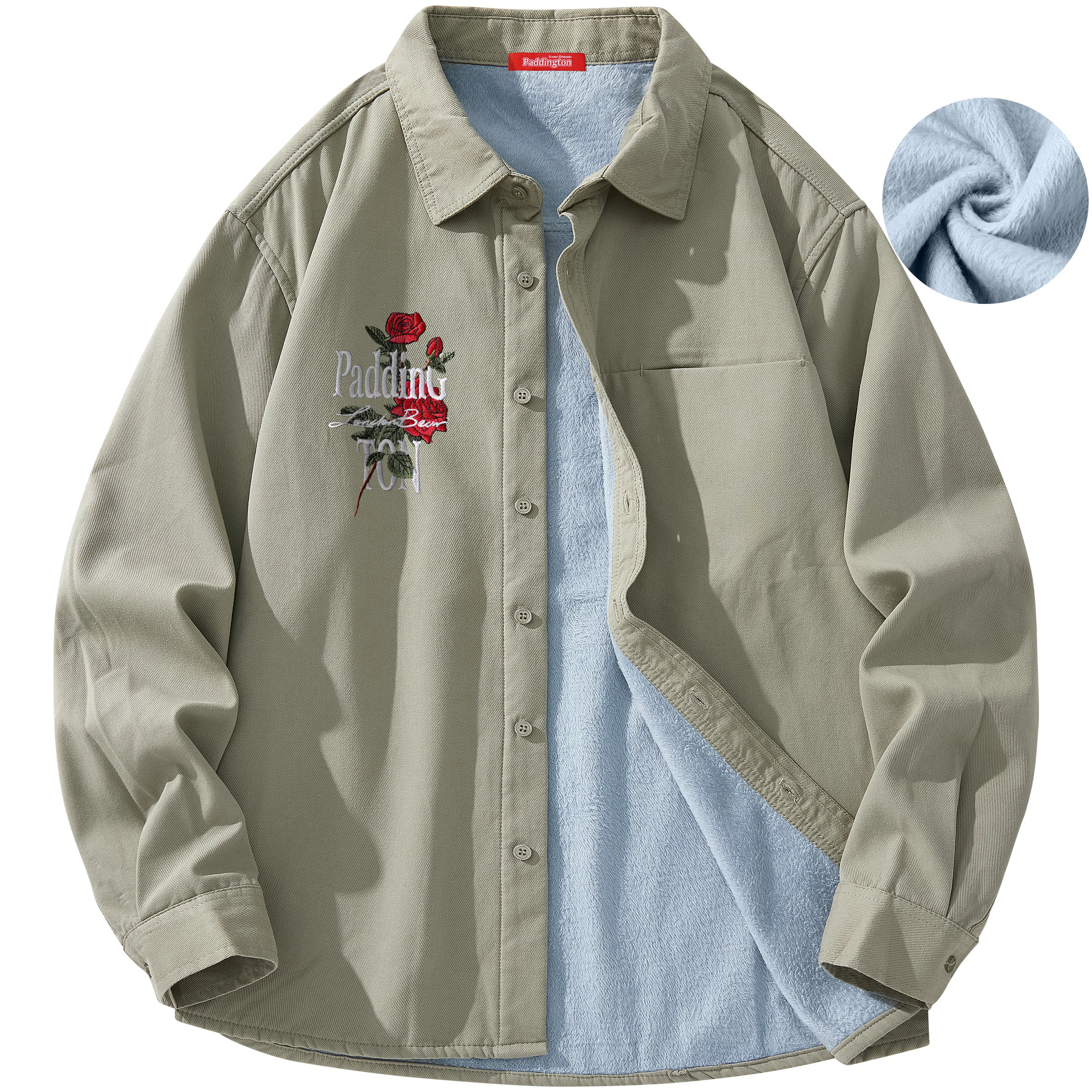 帕丁顿熊 绅士小熊玫瑰花高端万针刺绣休闲潮流百搭美式宽松长袖衬衫 男女同款