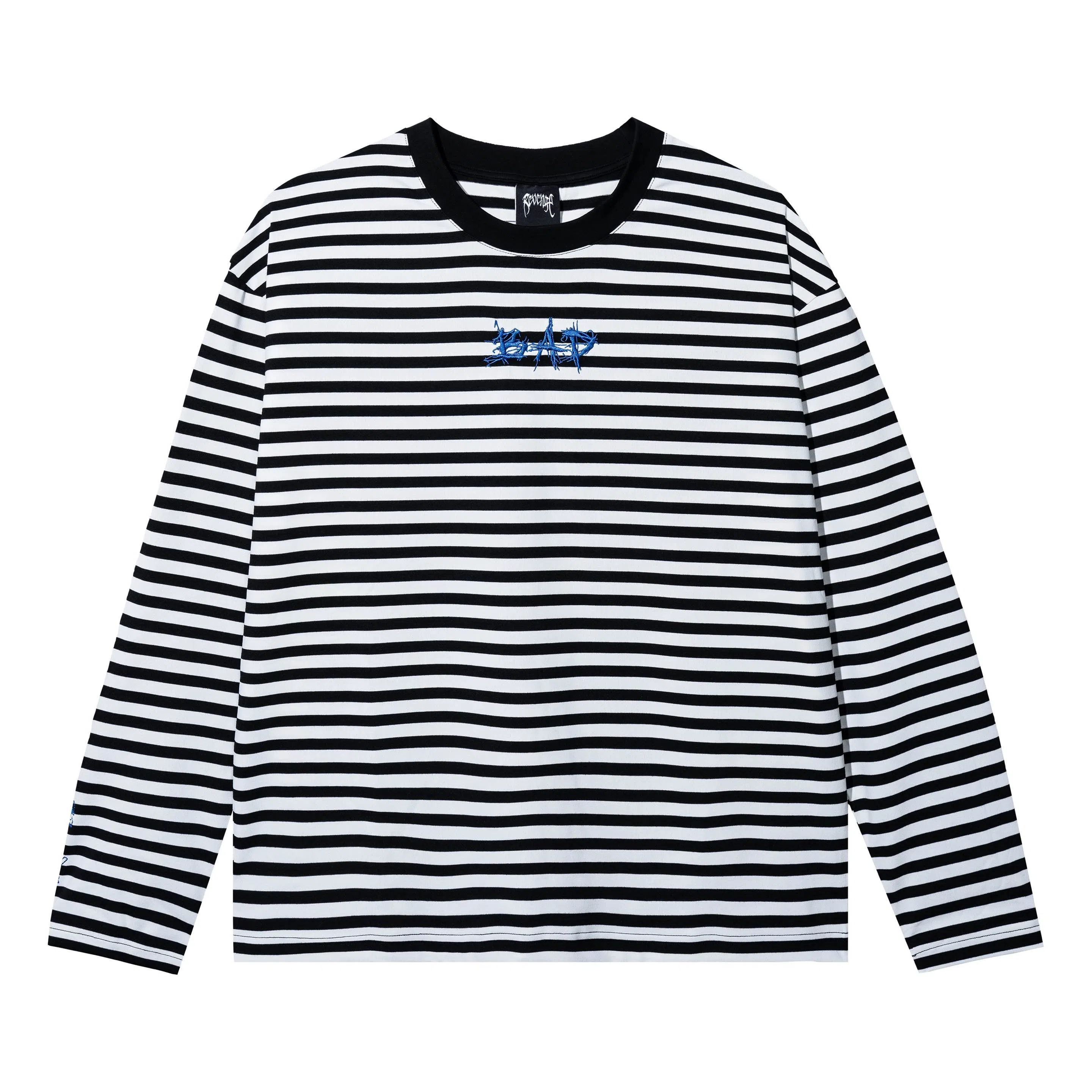 Revenge Striped Crewneck Long Sleeve Tee Black