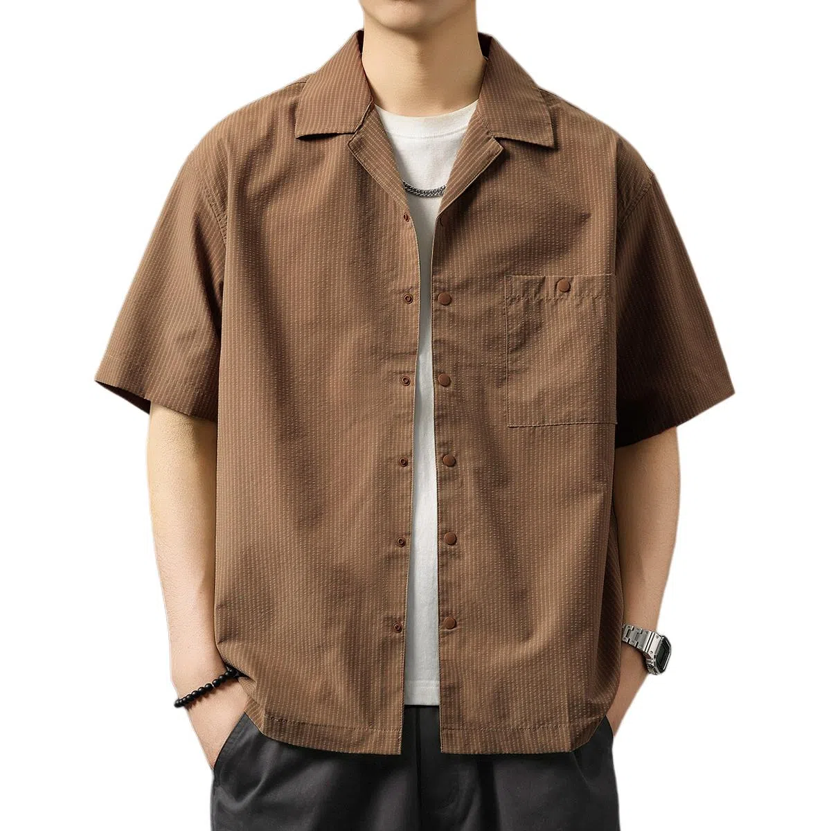 贵色 高端古巴领凉感抗皱休闲美式复古轻薄透气短袖衬衫 男女同款